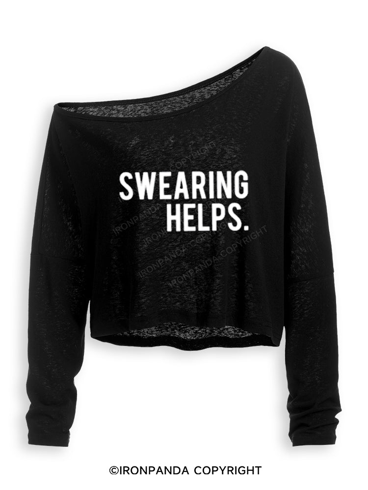 SWEARING HELPS Off Shoulder Long Sleeve Crop Top