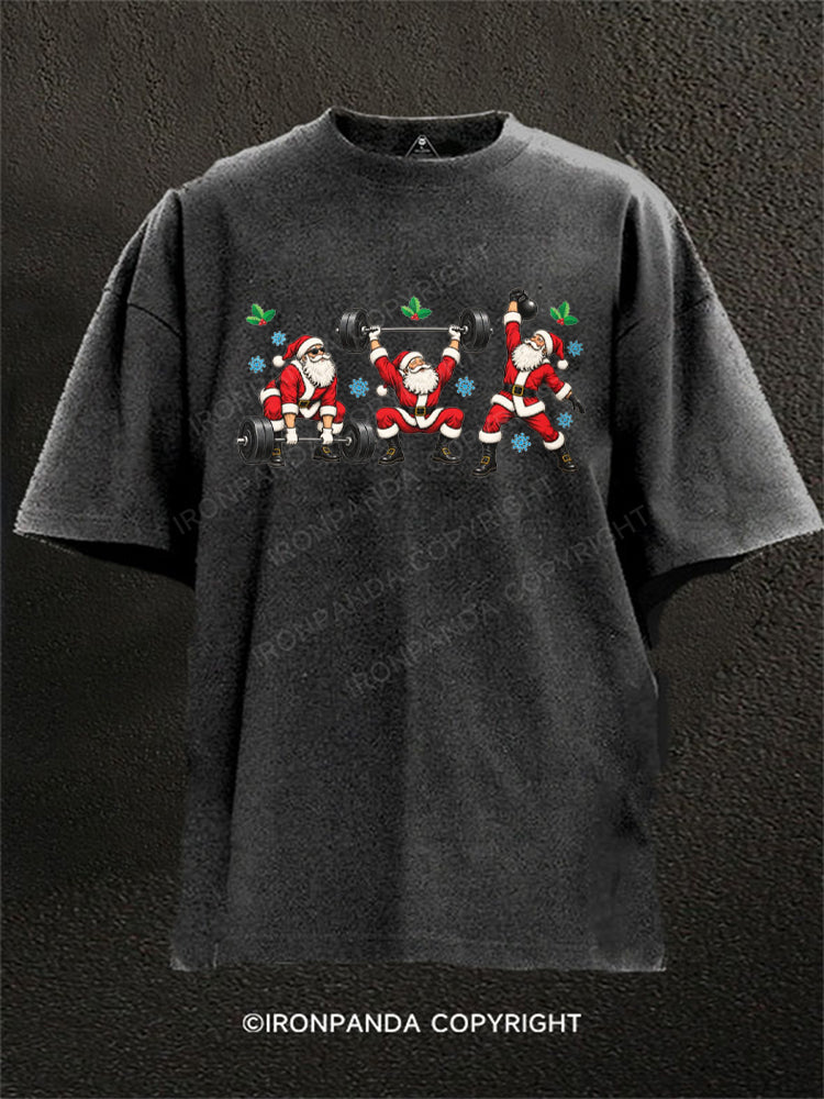 Santa Lifting Christmas Workout Washed Gym Shirt