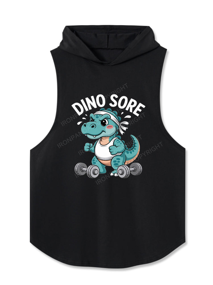 Fitness Gym Workout Exercise Dino Sore Hooded Tank