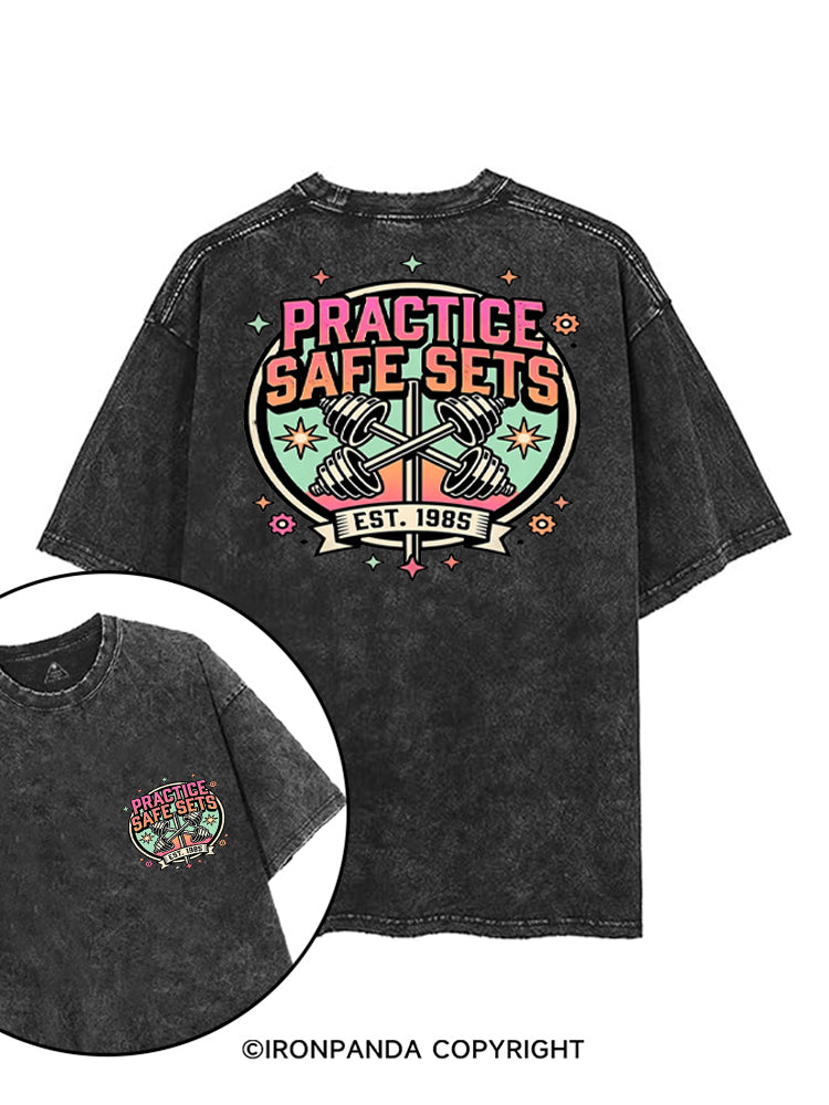 PRACTICE SAFE SETS FUNNY RETRO printed Gym Shirt
