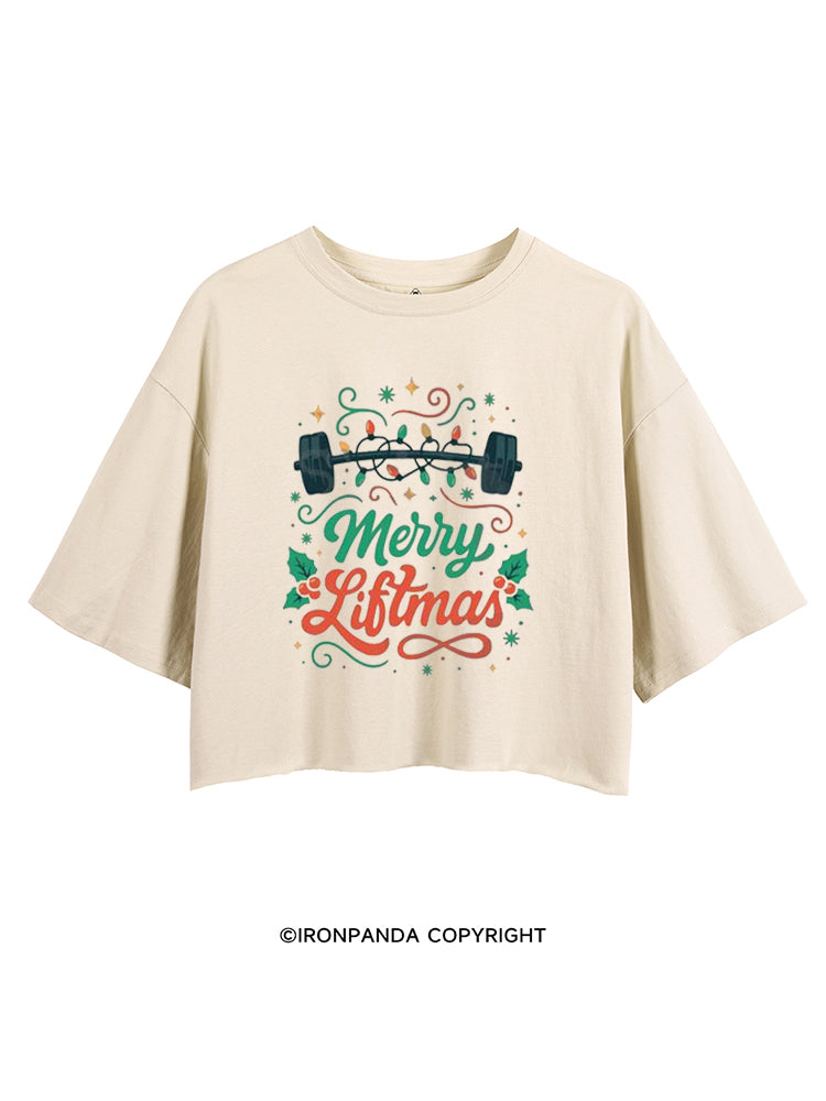 MERRY LIFTMAS STRONG CHRISTMAS CROP TOPS