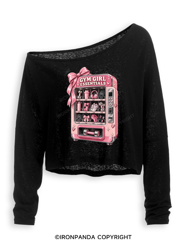 GYM GIRL ESSENTIALS VENDING MACHINE Off Shoulder Long Sleeve Crop Top