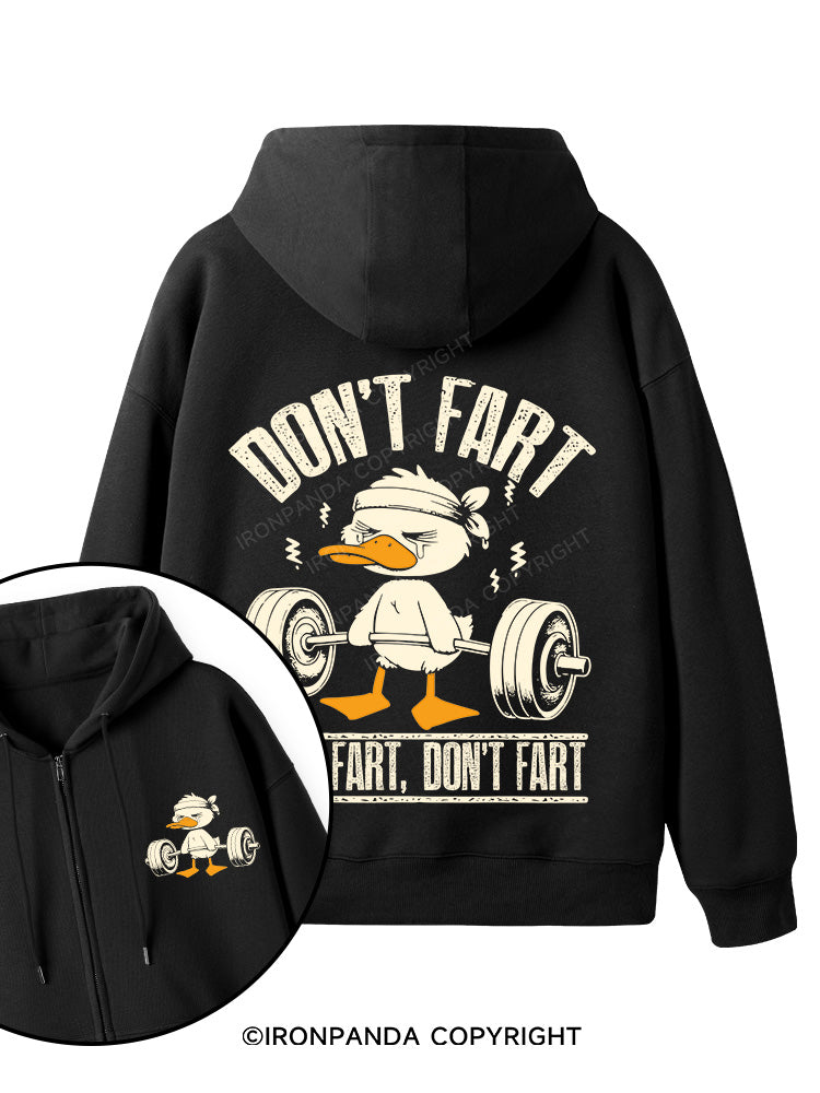 Don't Fart Duck Double-Sided Printed Fleece Zip Up Hoodie