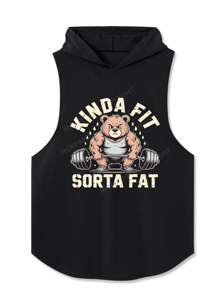 Kinda Fit Sorta Fat Gym Bear Weightlifting Hooded Tank