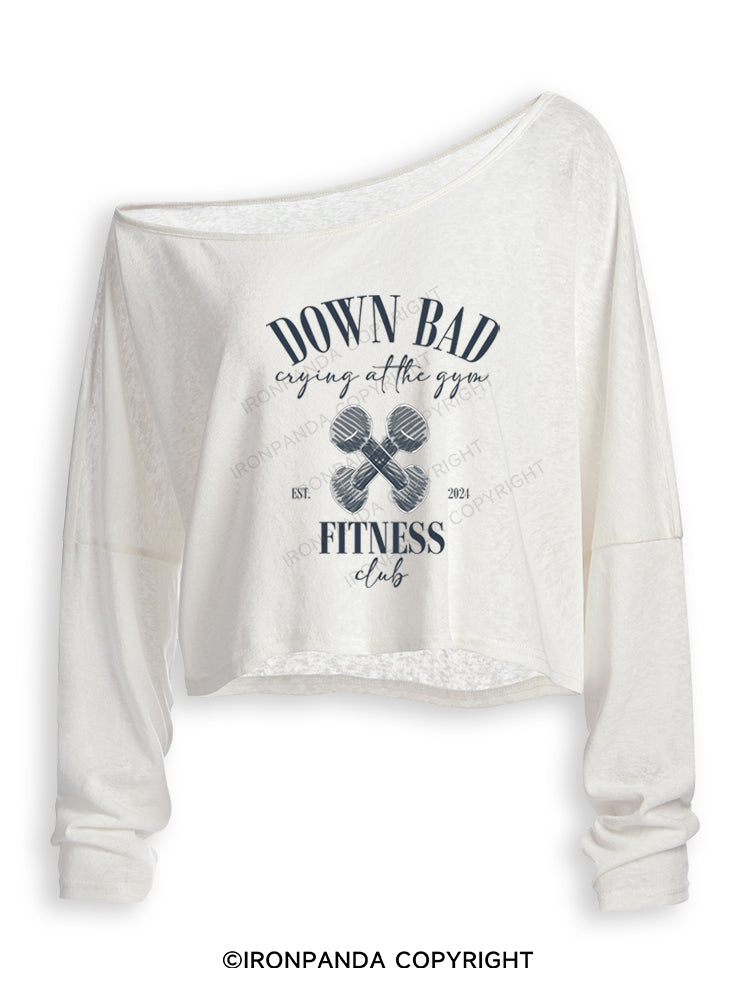 Down Bad Crying At The Gym Fitness Club Off Shoulder Long Sleeve Crop Top