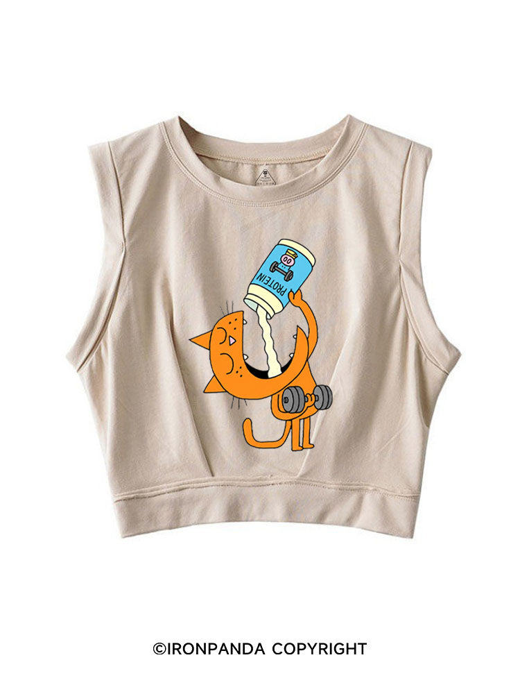 PROTEIN POWERED KITTY SLEEVELESS CROP TOPS