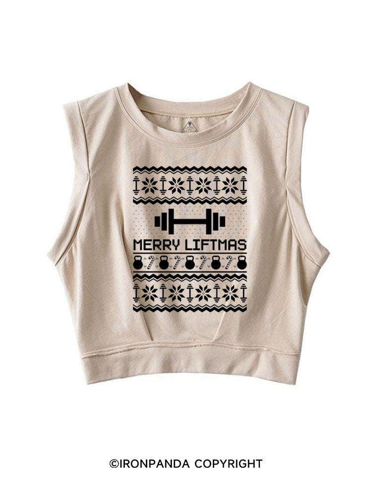 MERRY LIFTMAS FUNNY WORKOUT SLEEVELESS CROP TOPS