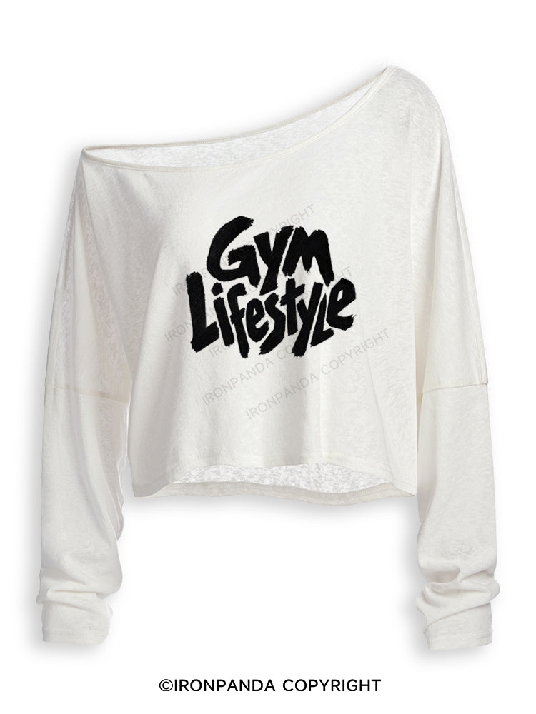 GYM LIFESTYLE FITNESS WORKOUT MOTIVATION Off Shoulder Long Sleeve Crop Top