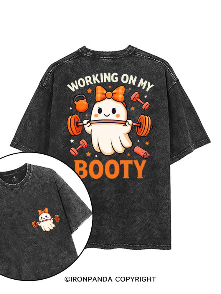 WORKING ON MY BOOTY FUNNY GHOST HALLOWEEN printed Gym Shirt