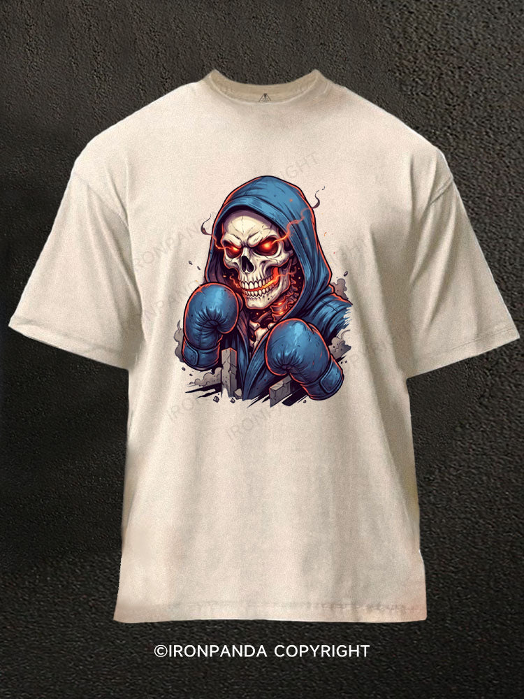 Undead Fighter Hooded Boxing Washed Gym Shirt