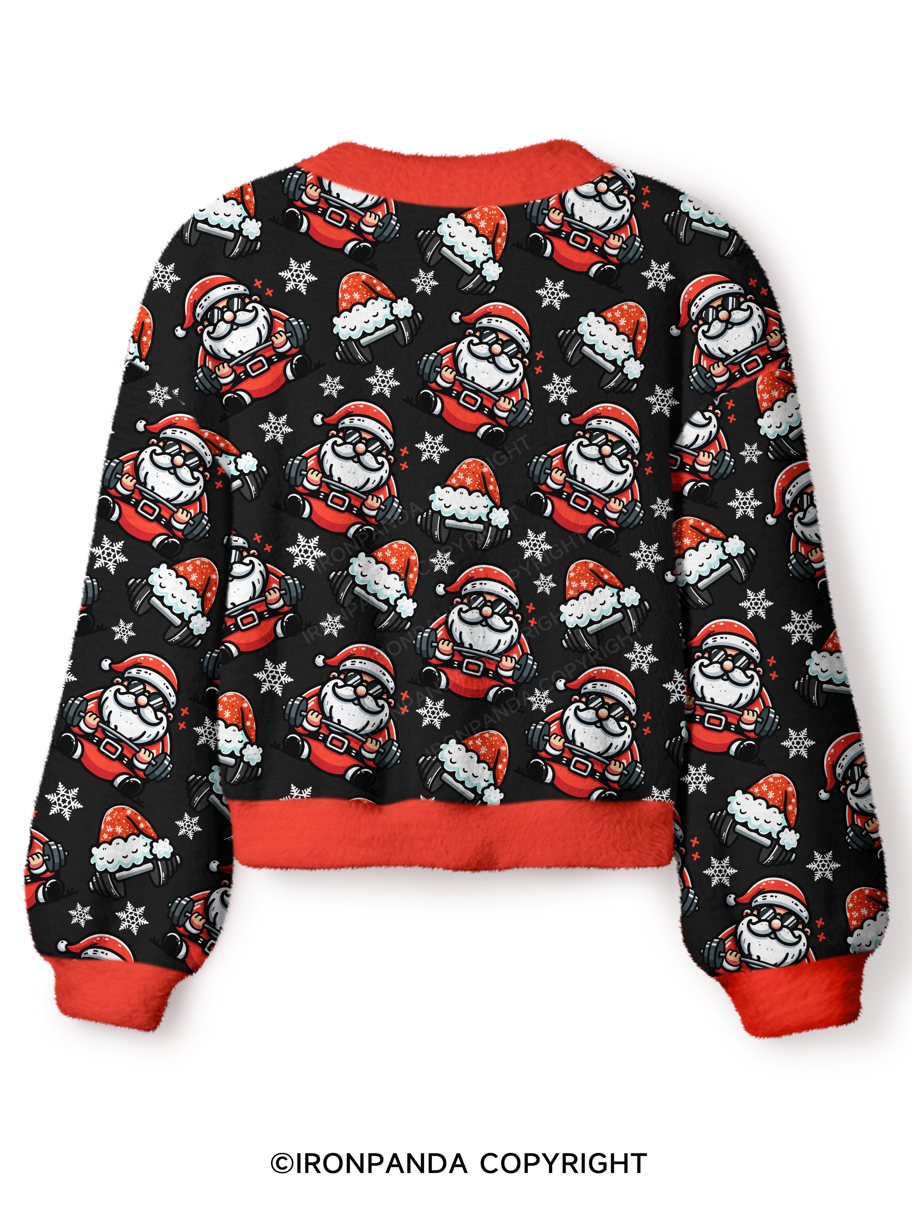 Lifting Santa Claus Crop Ugly Cardigan Sweater