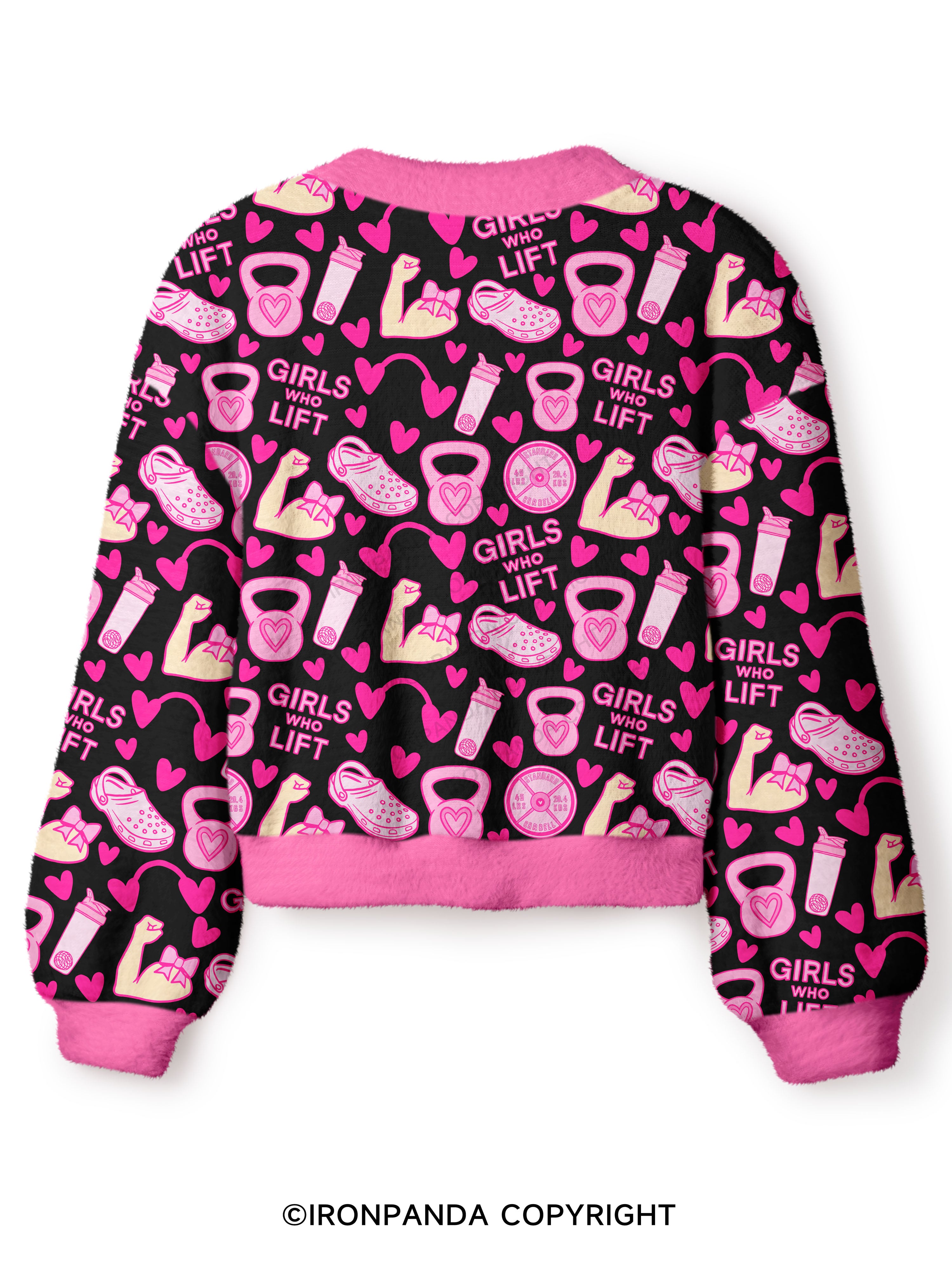 GIRLS WHO LIFT PINK GYM STYLE Crop Ugly Cardigan Sweater