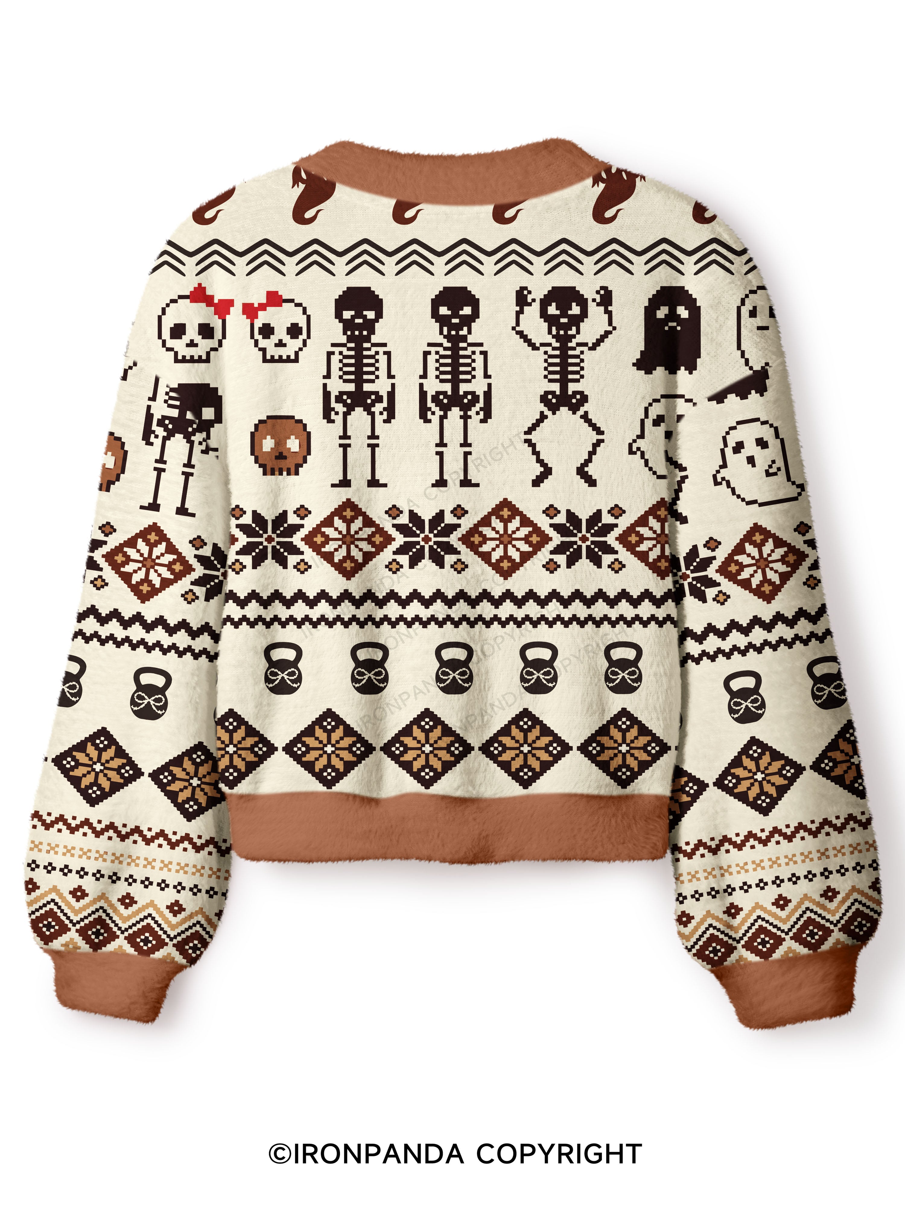 Ghost and Skeleton Workout Spooky Exercise Crop Ugly Cardigan Sweater