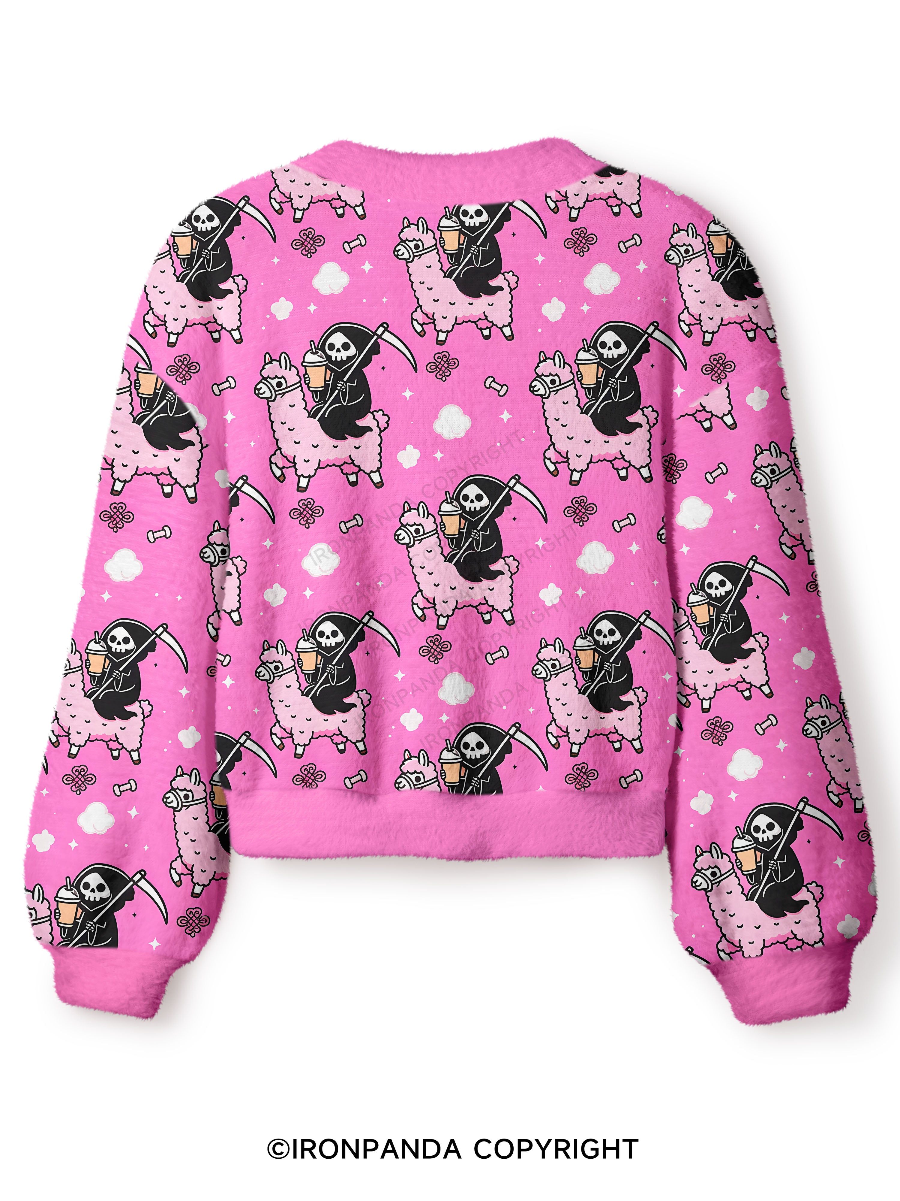 Spooky Cute Alpaca Gym Crop Ugly Cardigan Sweater