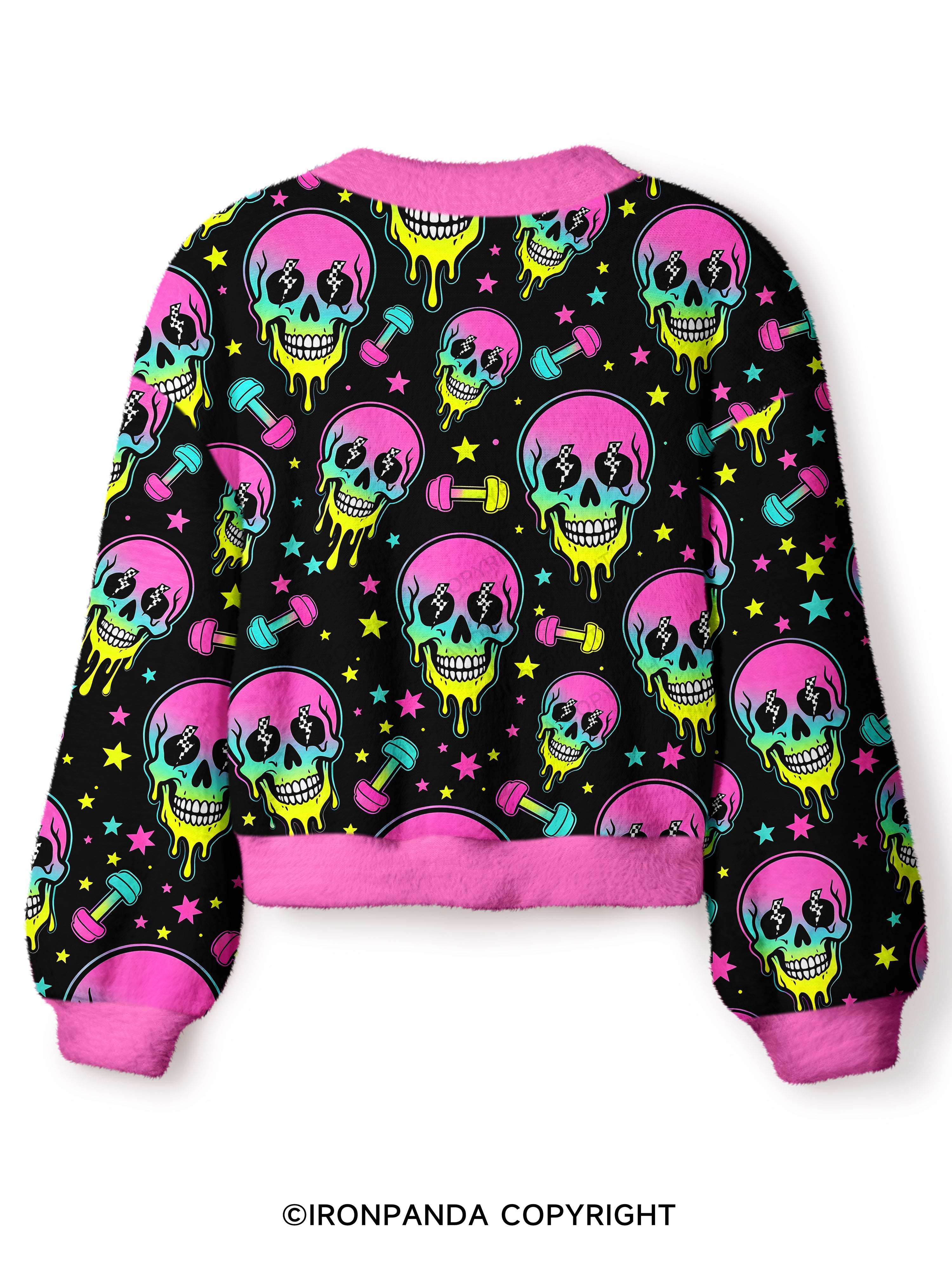 Skull Gym Gains Crop Ugly Cardigan Sweater