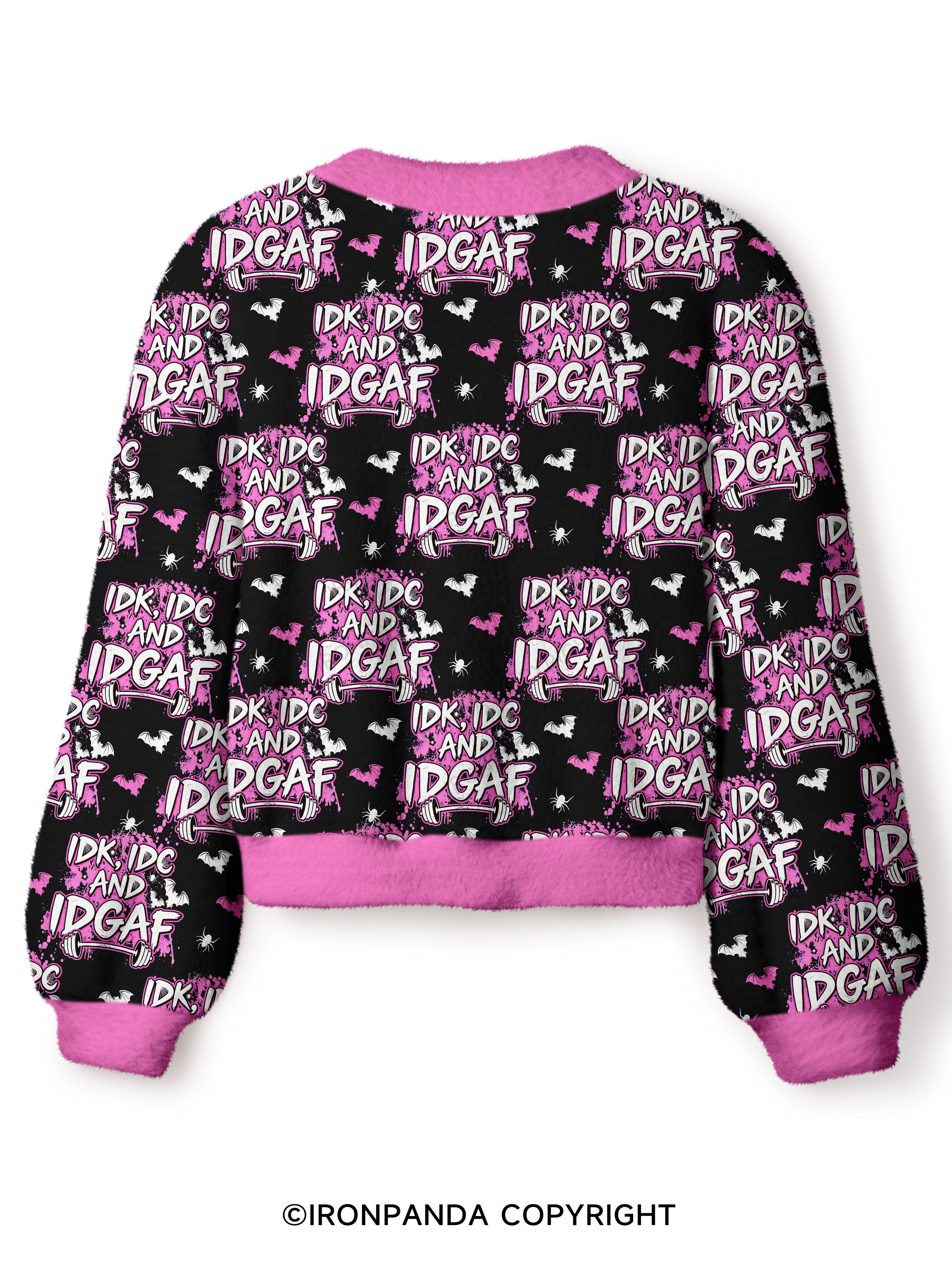 IDK, IDC AND IDGAF Crop Ugly Cardigan Sweater