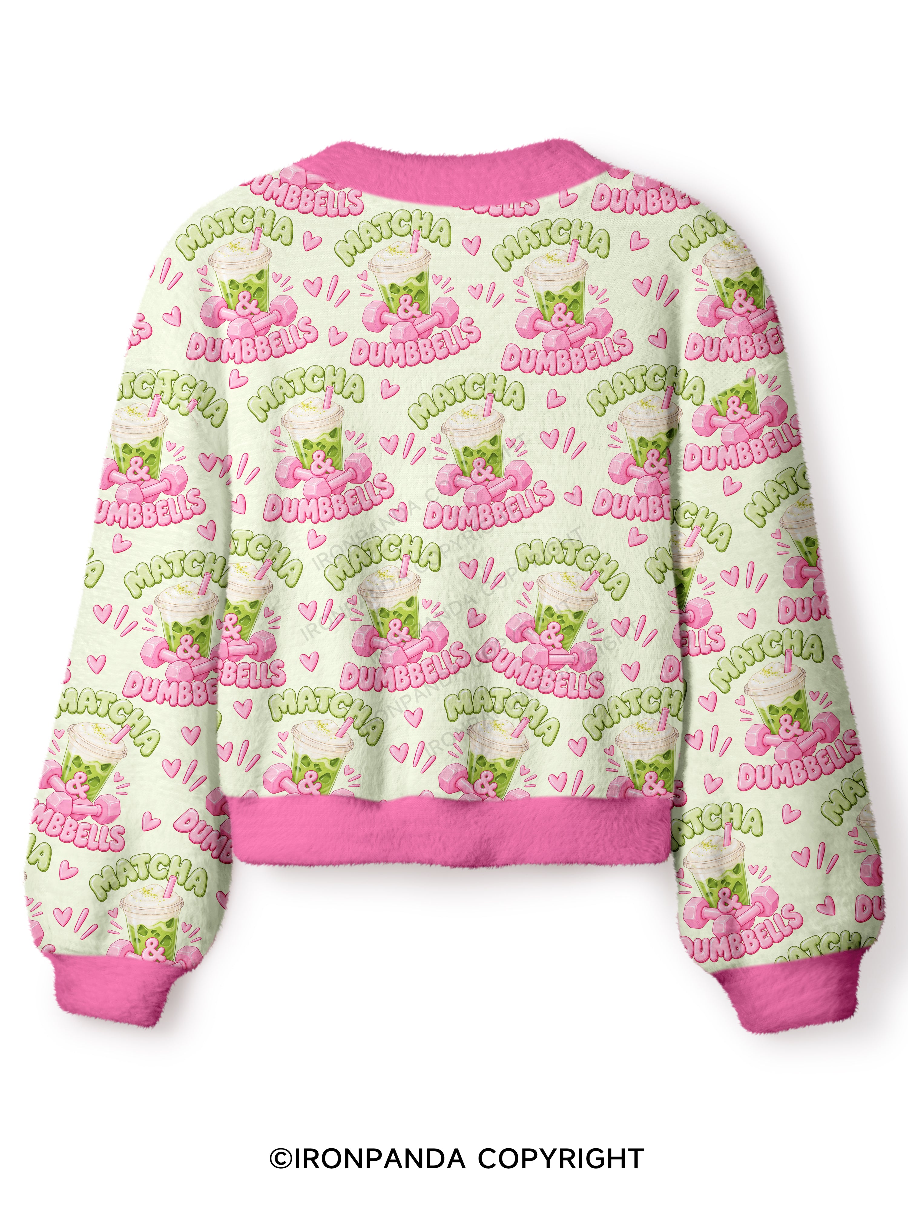 MATCHA & DUMBBELLS MATCHA GYM LOVER Crop Ugly Cardigan Sweater