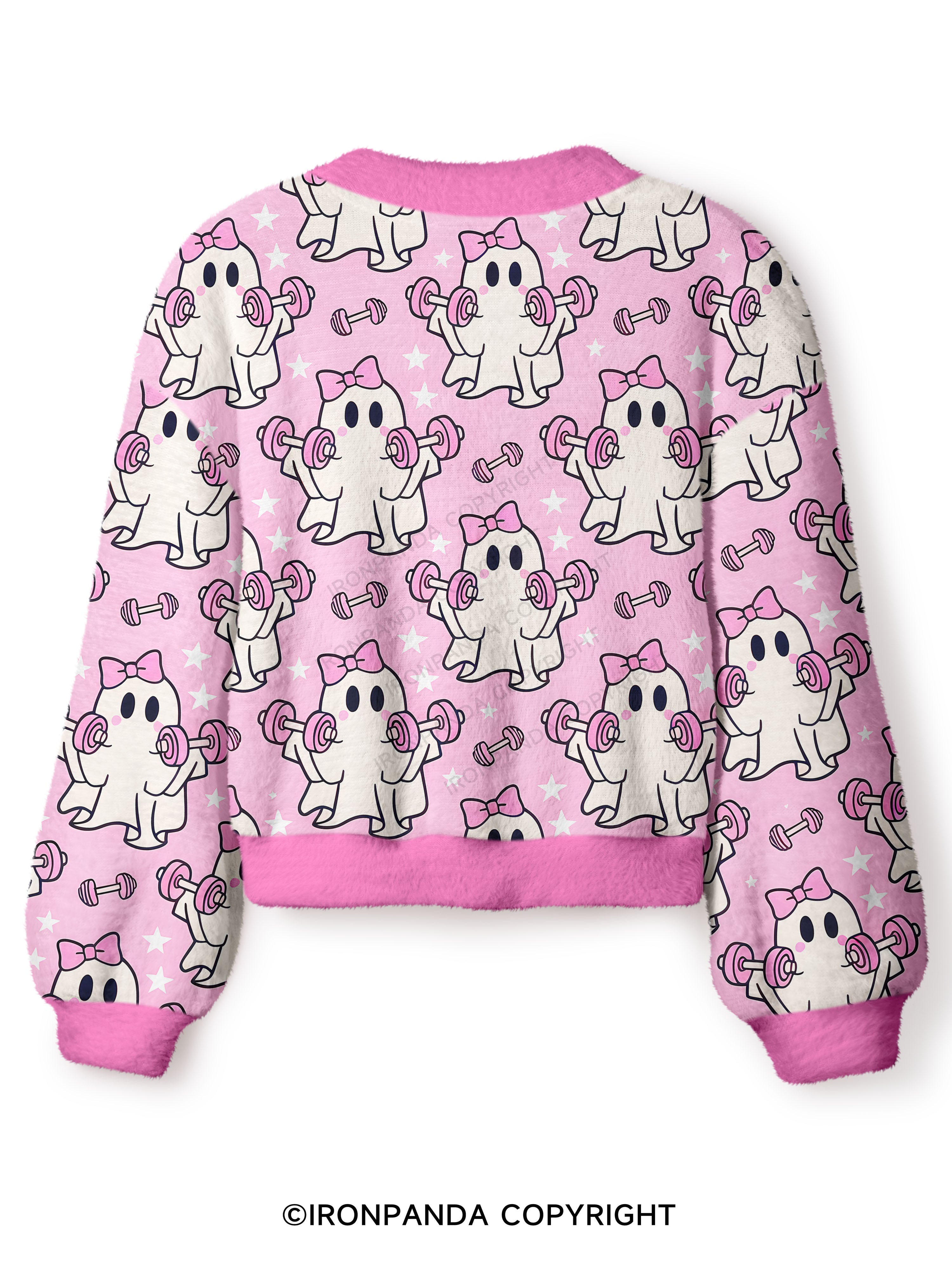 Pink Bow Funny Workout Ghost Crop Ugly Cardigan Sweater