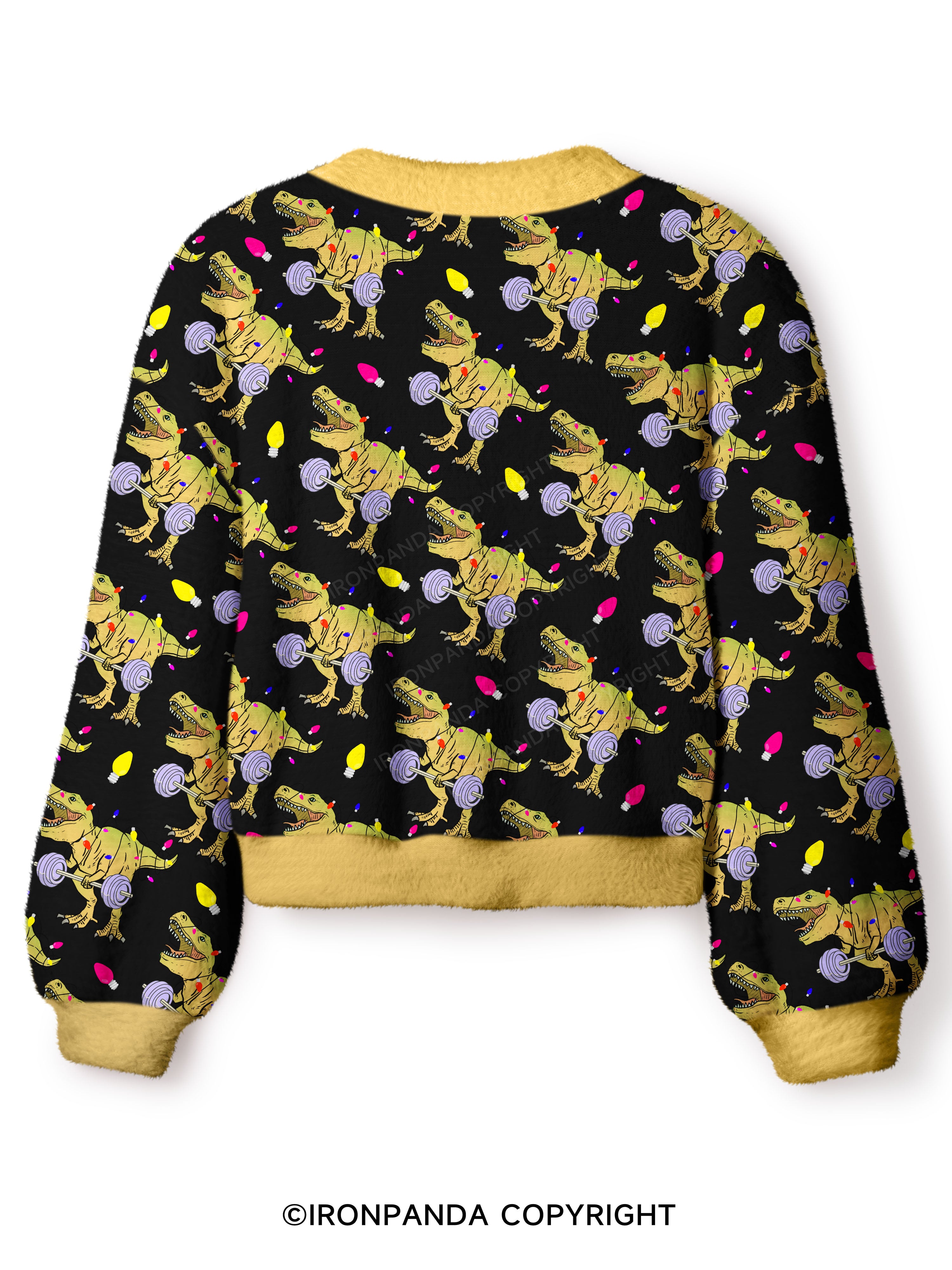 Christmas Dinosaur Crop Ugly Cardigan Sweater