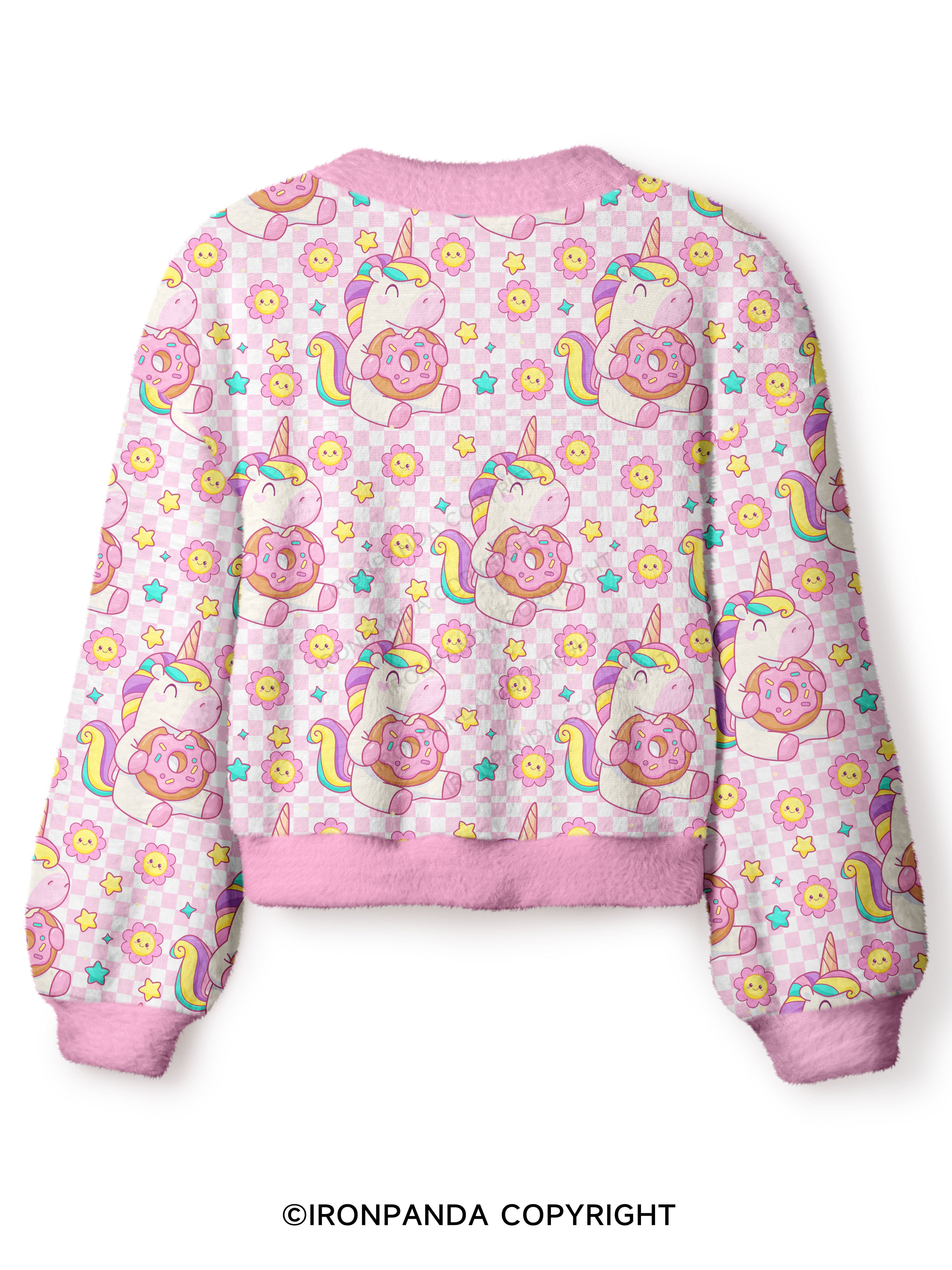 Checkerboard Gym Unicorn Crop Ugly Cardigan Sweater
