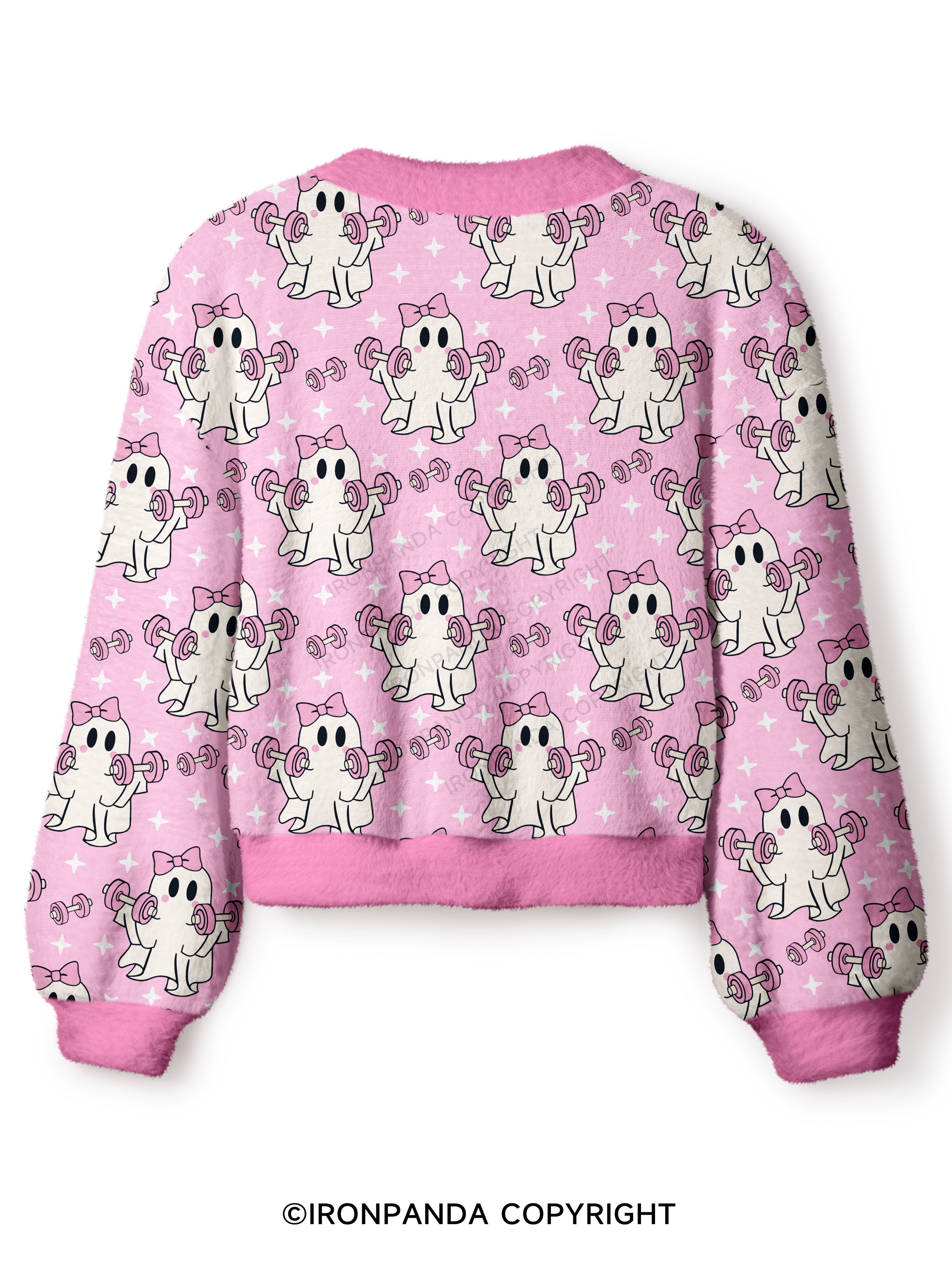 Pink Bow Workout Ghost Crop Ugly Cardigan Sweater
