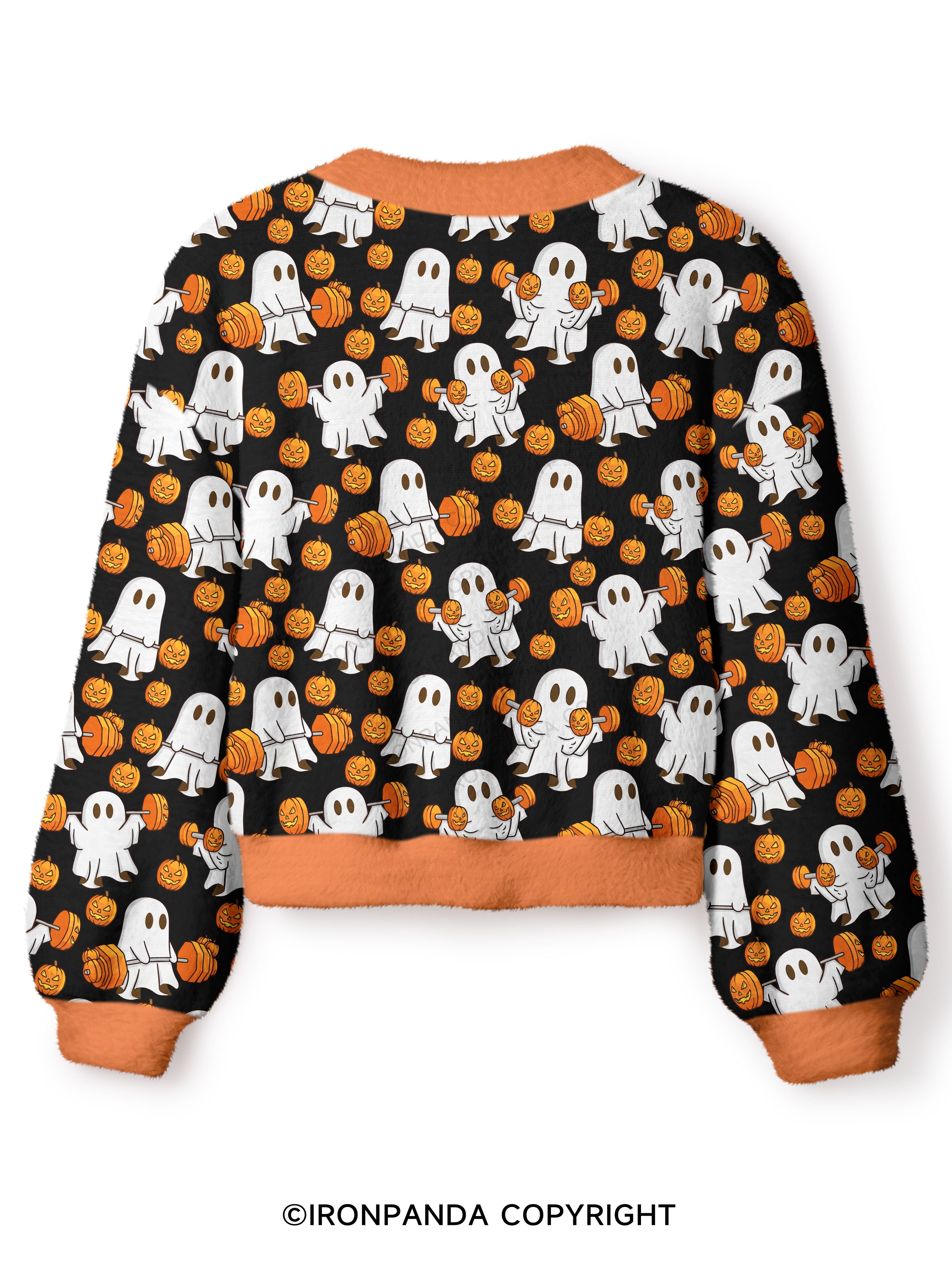 WEIGHT LIFTING GHOSTS FUNNY FITNESS Crop Ugly Cardigan Sweater