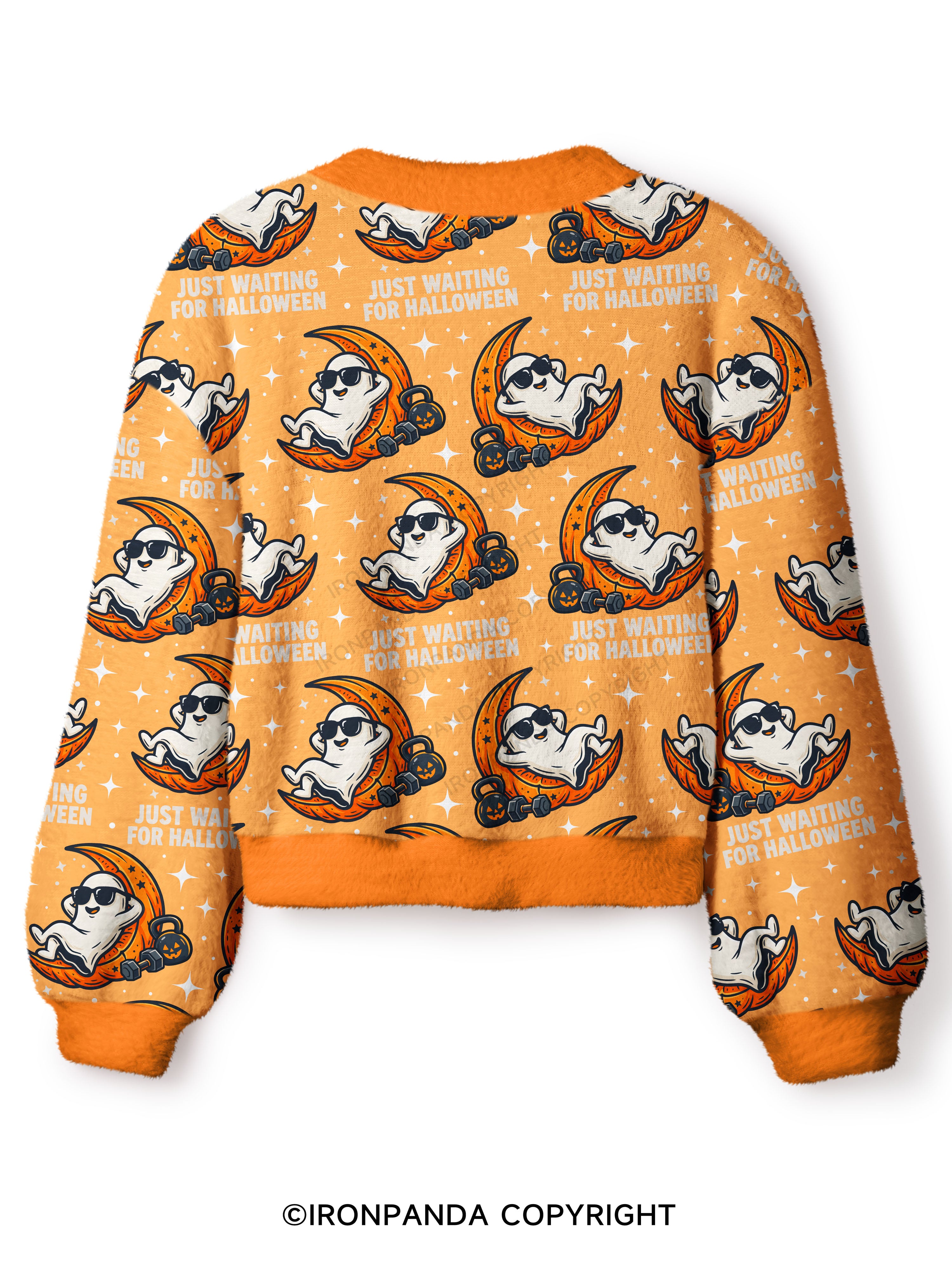 JUST WAITING FOR HALLOWEEN GYM GHOST Crop Ugly Cardigan Sweater