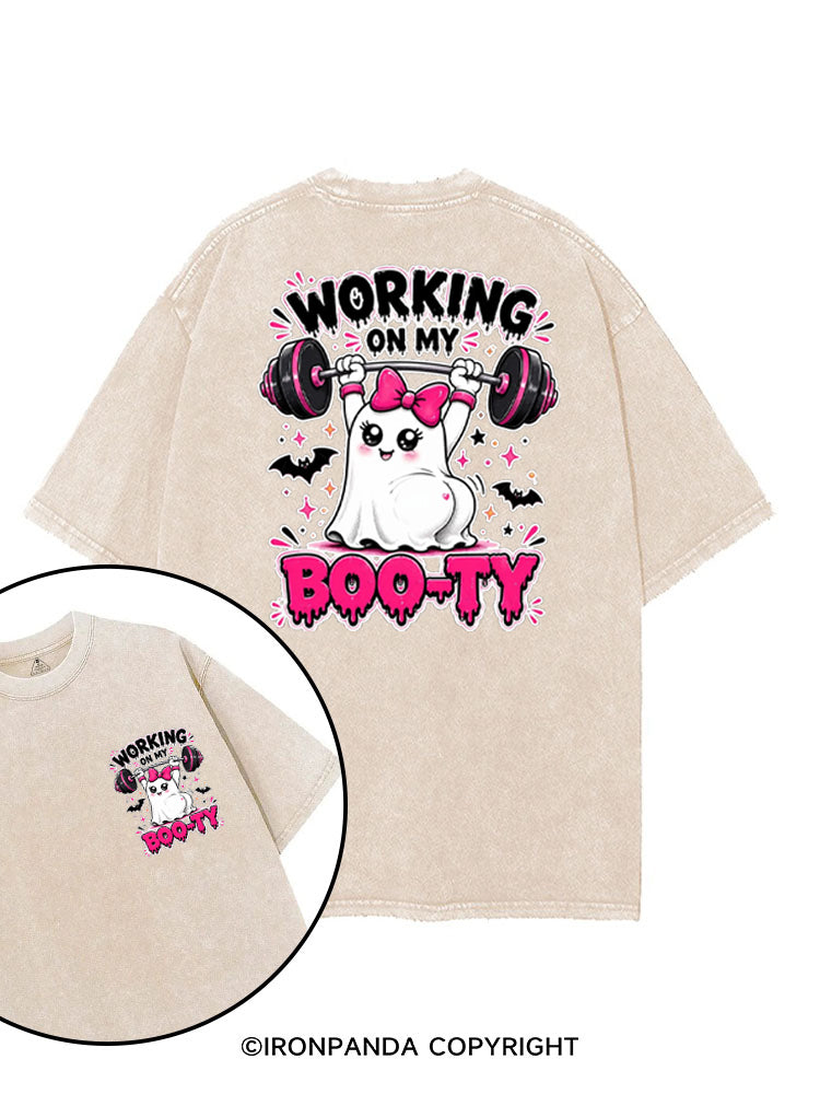 WORKING ON MY BOO-TY CUTE GYM GHOST printed Gym Shirt