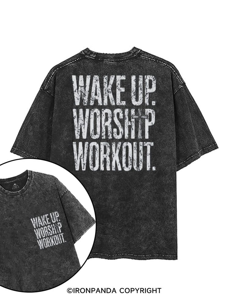 WAKE UP WORSHIP WORKOUT JESUS printed Gym Shirt