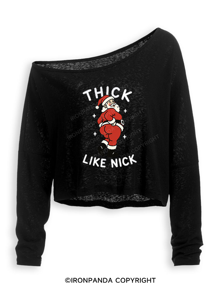 THICK LIKE NICK MERRY THICCMAS Off Shoulder Long Sleeve Crop Top