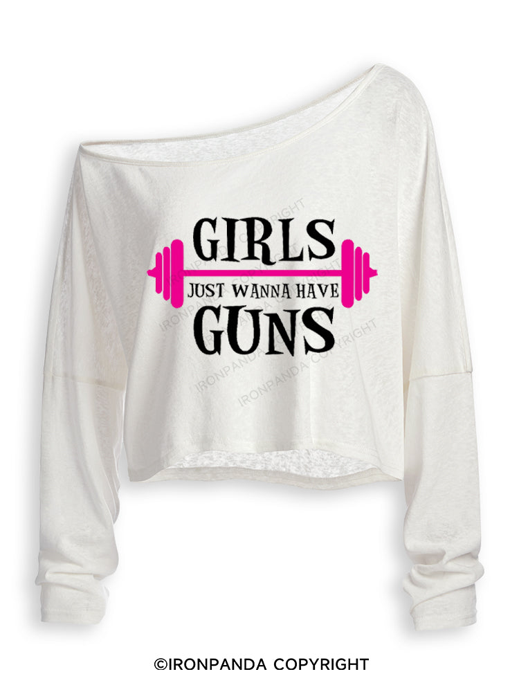 girls just wanna have guns girls bodybuilding Off Shoulder Long Sleeve Crop Top