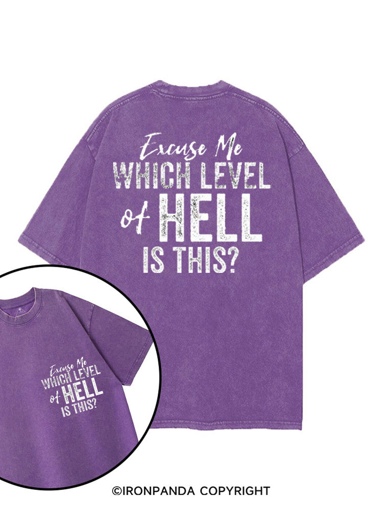 EXCUSE ME WHICH LEVEL OF HELL IS THIS printed Gym Shirt