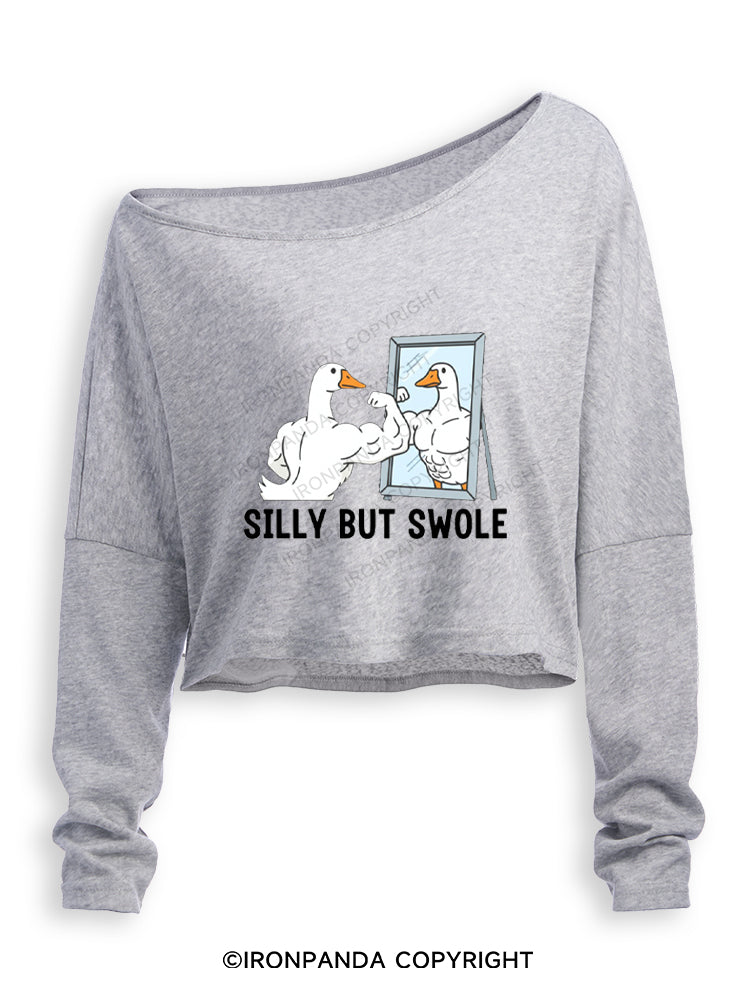 Silly But Swole Muscular Duck Off Shoulder Long Sleeve Crop Top