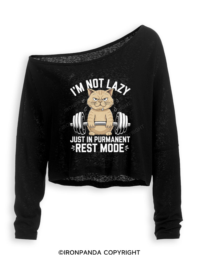 I'M NOT LAZY JUST IN PERMANENT REST MODE Off Shoulder Long Sleeve Crop Top