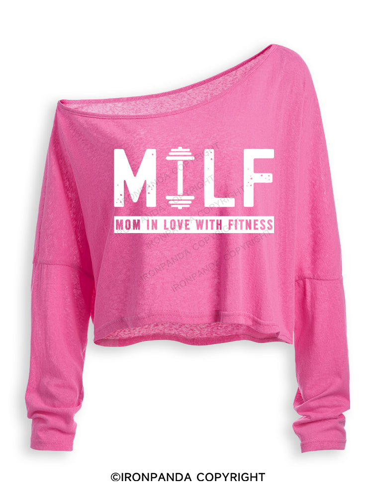 MILF MOM IN LOVE WITH FITNESS Off Shoulder Long Sleeve Crop Top