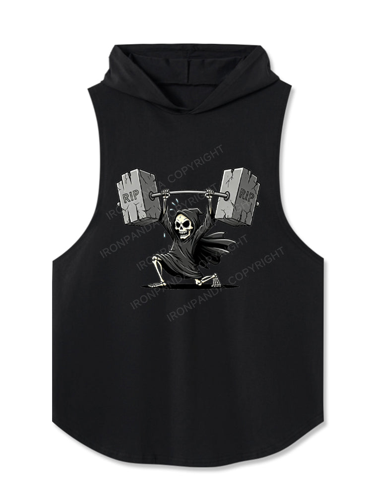 Gym Reaper Skeleton Dark Humor Hooded Tank