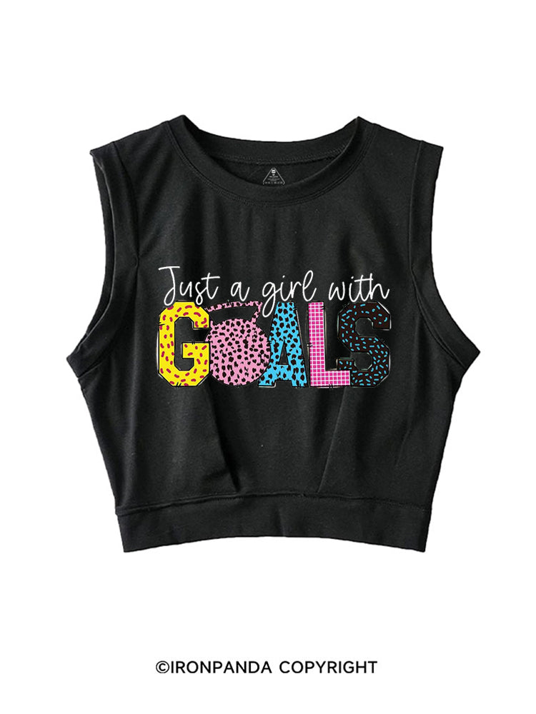 JUST A GIRL WITH GOALS COLORFUL GYM SLEEVELESS CROP TOPS