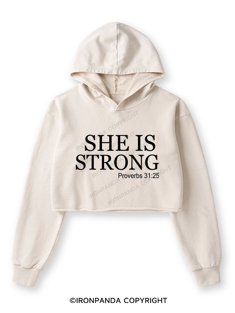 SHE IS STRONG Washed Crop Hoodie