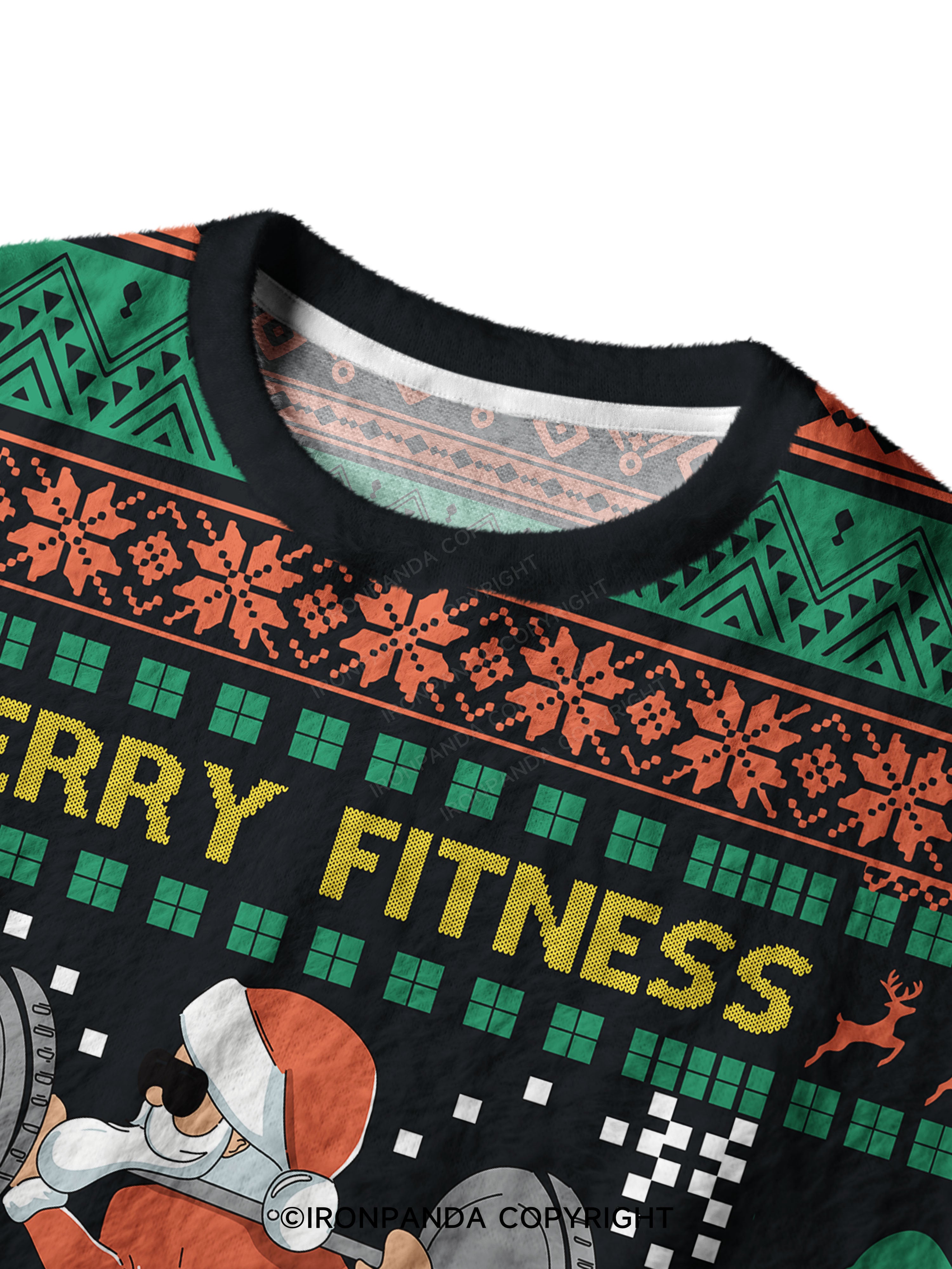 IRONPANDA MERRY FITNESS AND A HAPPY NEW REAR Ugly Fuzzy Fleece Sweater