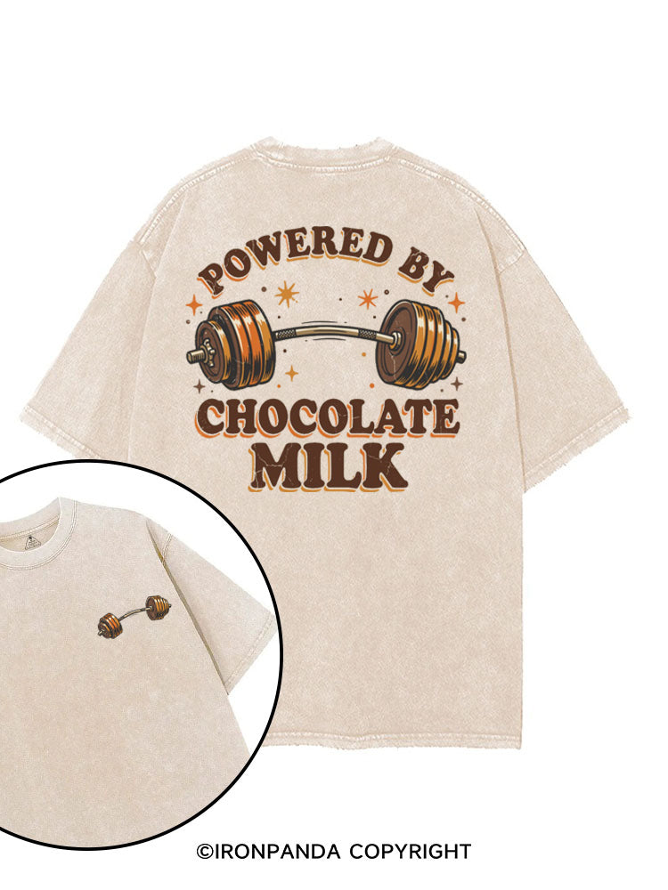 POWERED BY CHOCOLATE MILK FUNNY GYM printed Gym Shirt