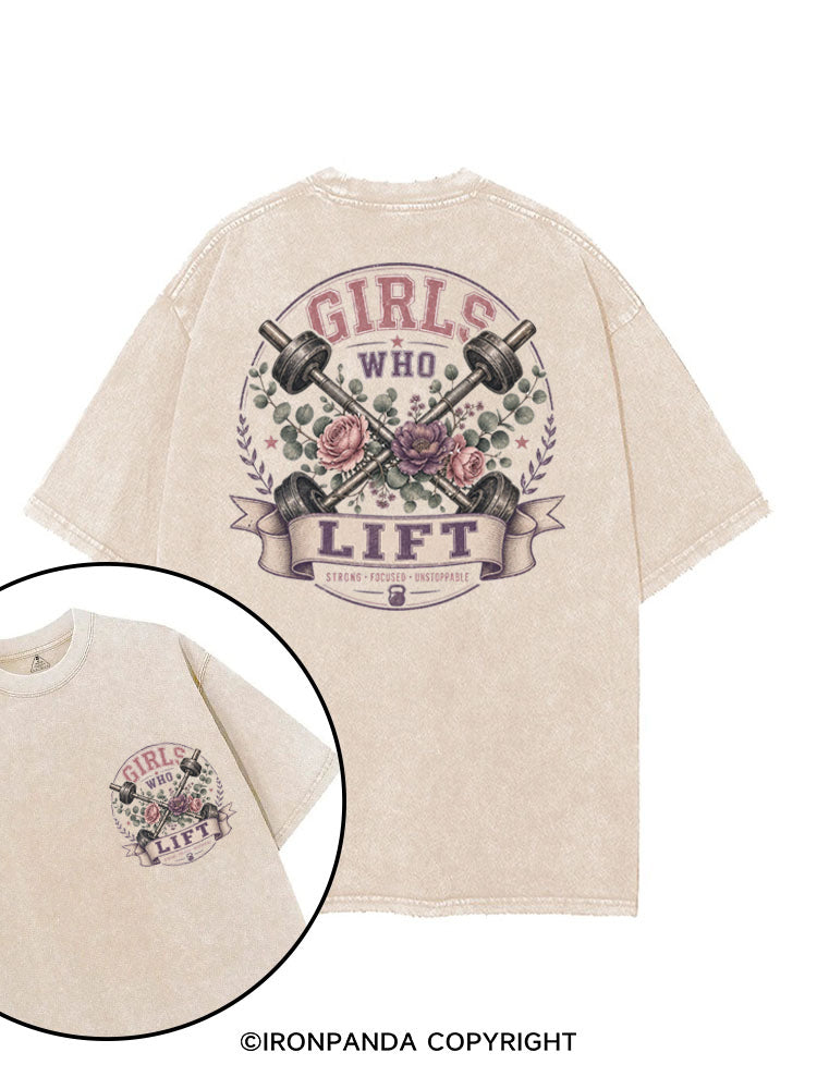GIRLS WHO LIFT STRONG FOCUSED UNSTOPPABLE printed Gym Shirt