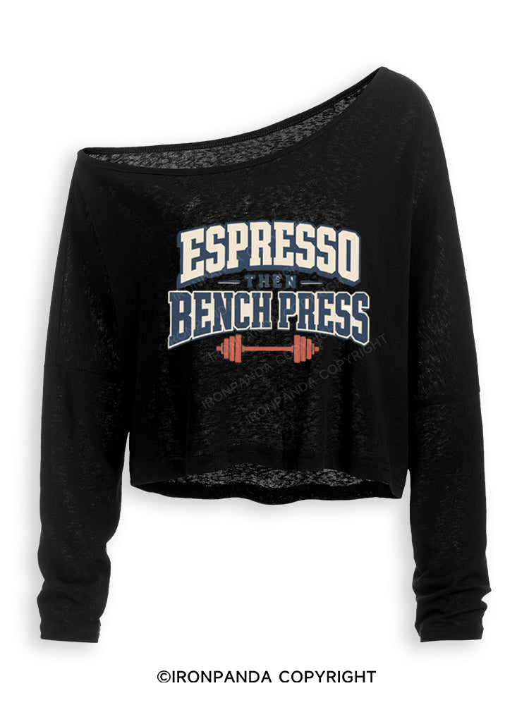 Espresso Then Bench Press Off Shoulder Long Sleeve Crop Top