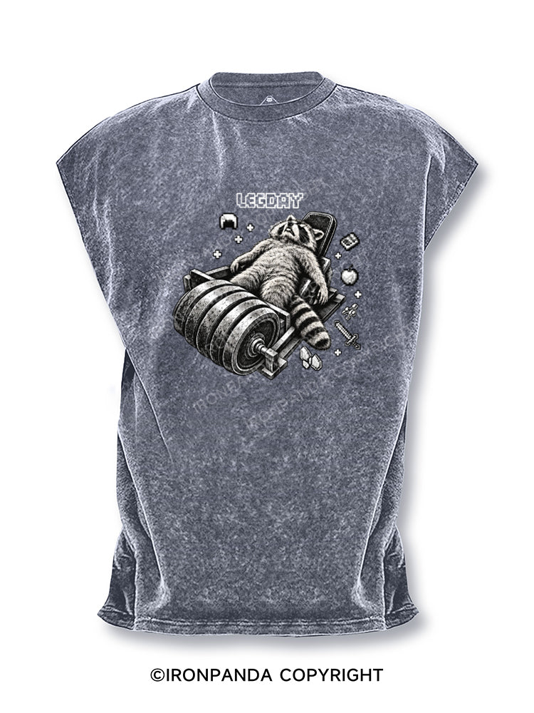 Heavy Leg Press Gamer Leg Day Raccoon Cut Off Tank