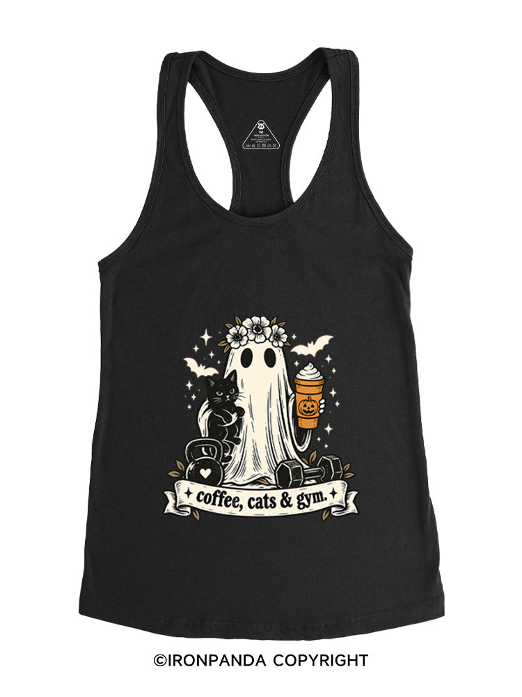 COFFEE, CATS & GYM HAPPY HALLOWEEN Gym Racerback Tank