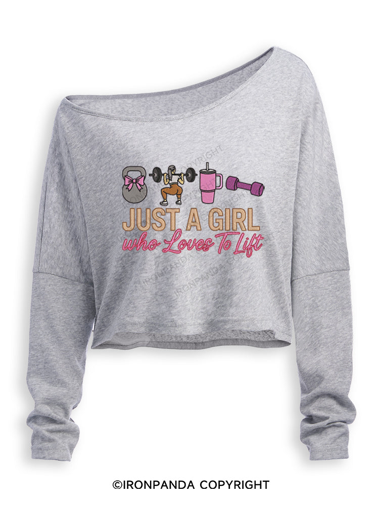 Just a girl who loves to lift Off Shoulder Long Sleeve Crop Top