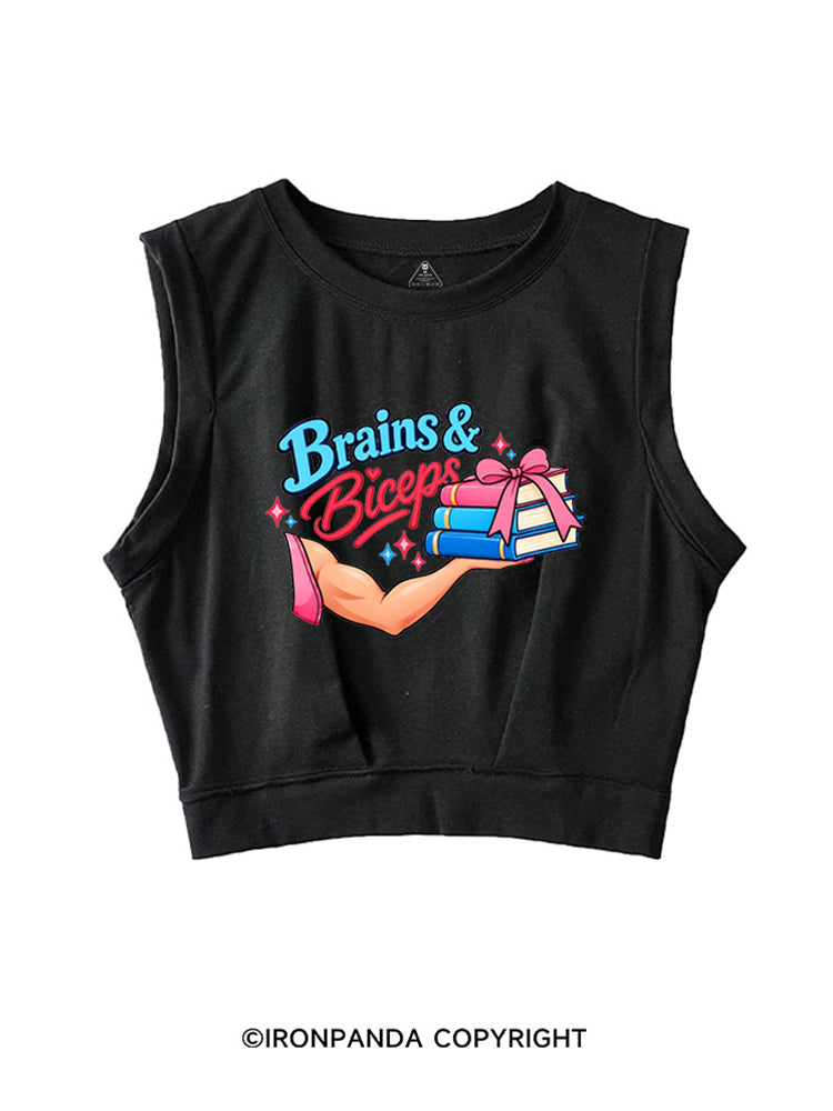 BRAINS & BICEPS SLEEVELESS CROP TOPS
