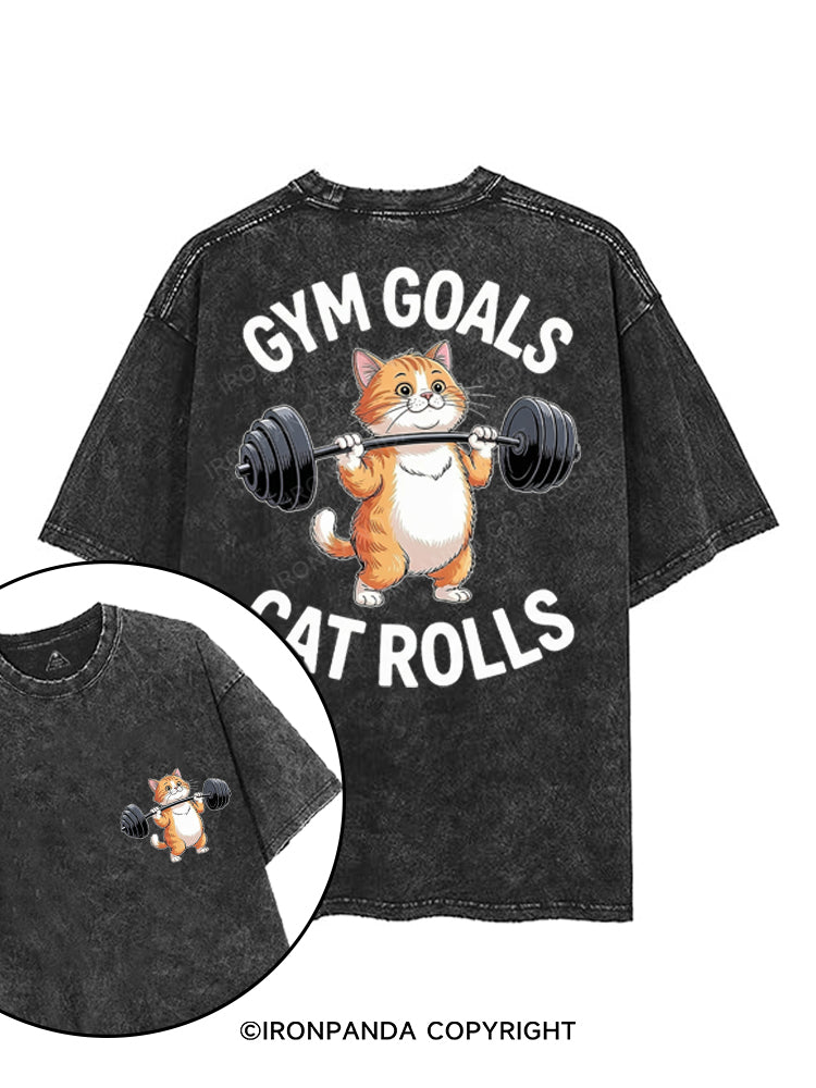 GYM GOALS CAT ROLLS printed Gym Shirt