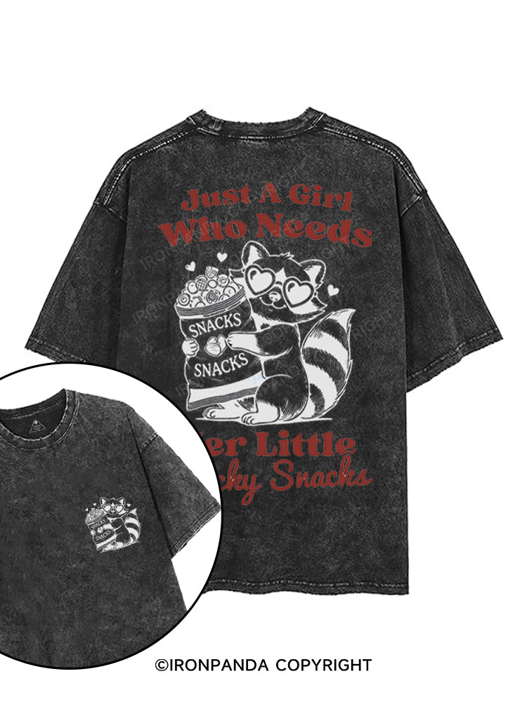 JUST A GIRL WHO NEEDS HER LITTLE SNACKY SNACKS printed Gym Shirt