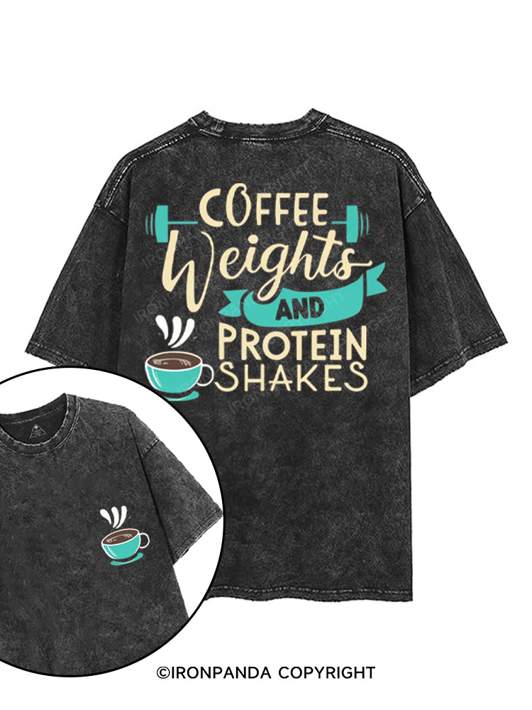 COFFEE WEIGHTS AND PROTEIN SHAKES printed Gym Shirt