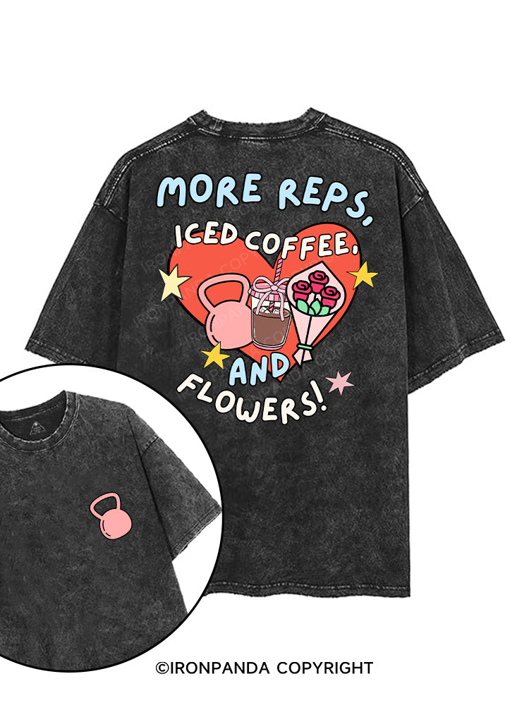 MORE REPS, ICED COFFEE AND FLOWERS printed Gym Shirt